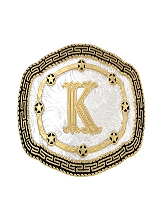 Seternaly Initial Belt Buckle Cowboy/Cowgirl Rodeo Large Golden Belt Buckle with Letter K for Men Women Boys - Image 1